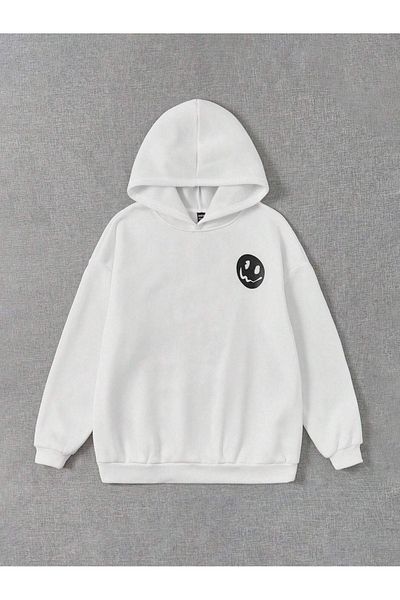 DUBU BUTİK You Must Believe Sweatshirt - White Printed Oversize Hoodie