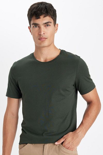 DeFacto Slim Fit Crew Neck - Modal Blended Cotton Basic Plain Short Sleeve T-Shirt M6606Az23Sp