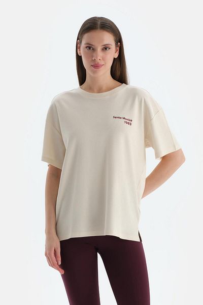 Dagi Ecru Women's Slogan Printed T-Shirt