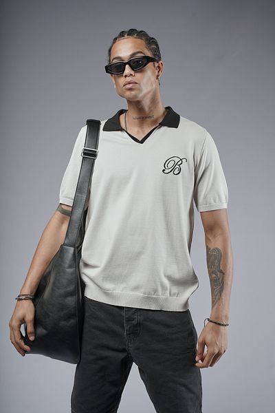 Butik Trend Biz Polo Neck Regular Fit Logo Detailed Short Sleeve Knitwear T-Shirt