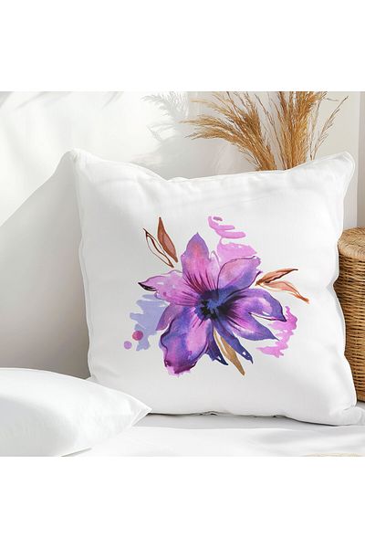 qoeuyl boutique Purple Flower Printed Gift Fiber Satin Decorative Pillow