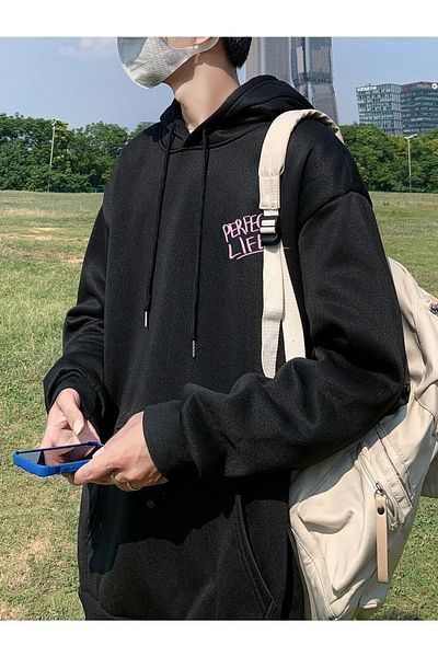 DUBU BUTİK Perfect Life Sweatshirt - Black Printed Oversize Hoodie