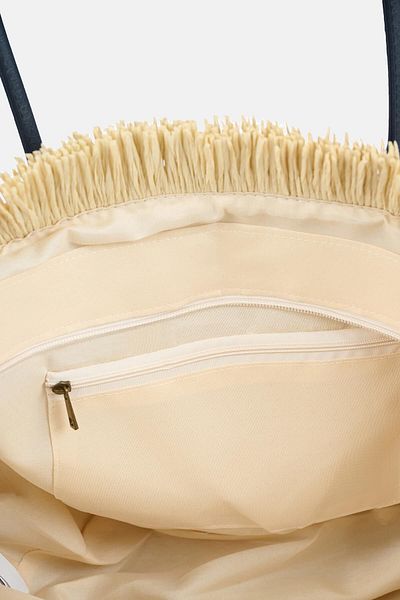 Dagi Ecru Women's Tassel Detailed Straw Beach Bag
