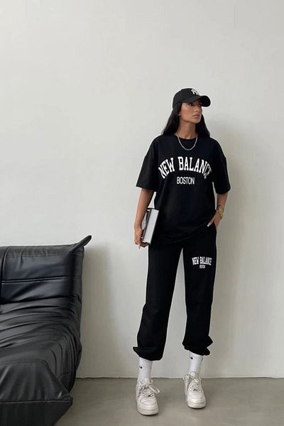 DUBU BUTİK Balance Boston T-shirt Φούτερ Jogger - μαύρη στάμπα κάτω μπλούζα αθλητική φόρμα Oversize Cycling Yak