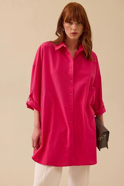 SEÇİL Seçil Women's Foldable Sleeve Oversize Shirt 0012 Fuchsia