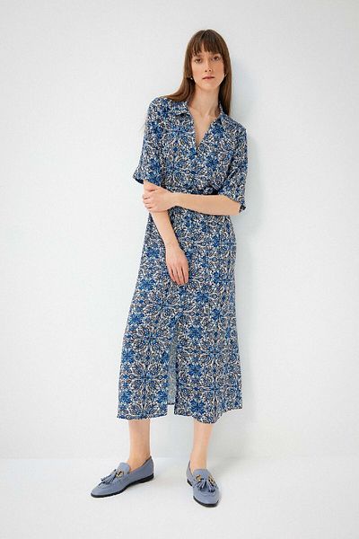 DeFacto Rochie maxi cu mânecă scurtă cu model cu guler cămașă Z7211az23sp