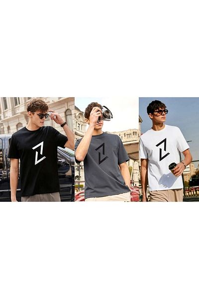 DUBU BUTİK Σετ T-Shirt 3 τεμαχίων με στάμπα Unisex Oversize