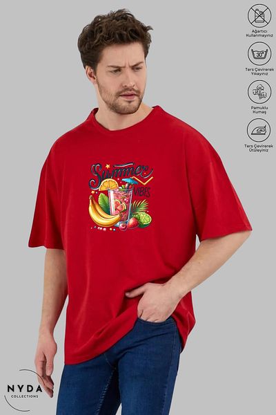 Nyda Collections Unisex Crew Neck Summer Vibes Printed Cotton Oversize Short Sleeve T-Shirt