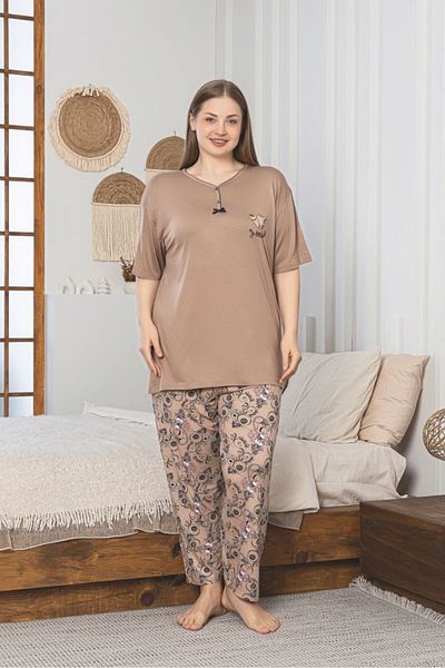 Asel Σετ Πιτζάμες Χτενές Βαμβακερές Λύκρα Plus Size