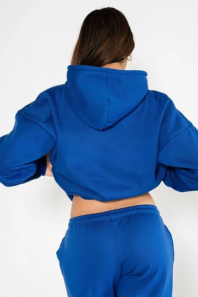 DUBU BUTİK Анцуг Ellore Sweatshirt Jogger - Sax Blue Printed Oversize Raised Hooded