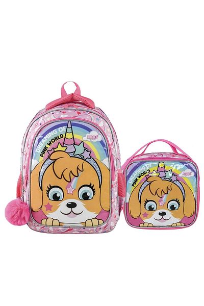 MUGGLE 2 Compartment Pink World School Bag + Thermos Lunch Box