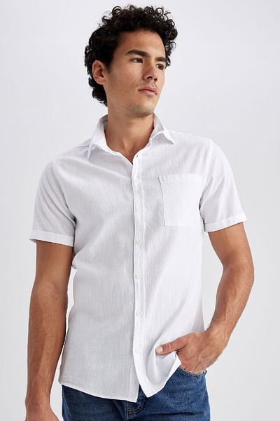 DeFacto Slim Fit Basic Short Sleeve 100% Cotton Shirt R1706az23sm
