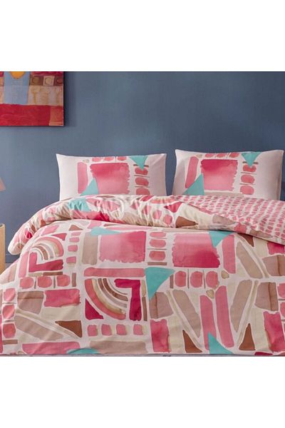 Taç Geometric Design Elastic Bed Linen, TaçRanforce, Holden Pink