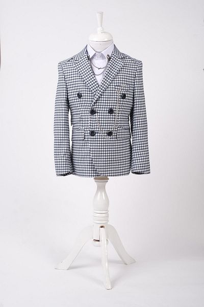 Doctor junior Boy&#39;s Double Breasted Jacket Houndstooth Patterned