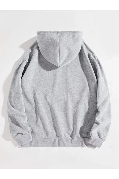 DUBU BUTİK Φούτερ New Jersey - Γκρι στάμπα Oversize Hooded