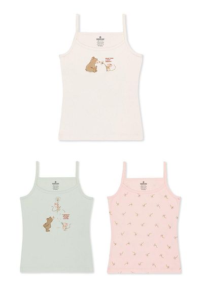 BAYKAR Girl's Cotton Thin Rope Strap Colorful Printed Classic Undershirt 3 Pack 4854 Colorful