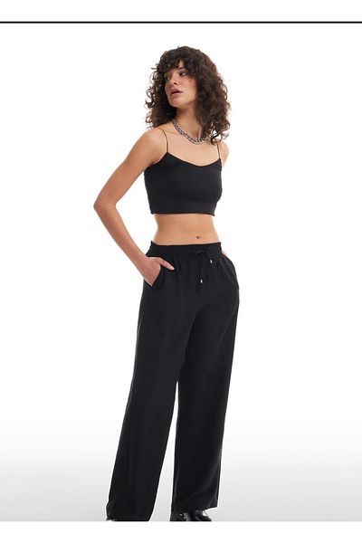 Quzu Brc Belt Elastic Loose Leg Pants