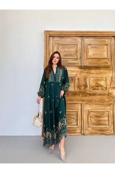 PREMİER VİE Hijab New Season Green Color Summer Viscose Dress