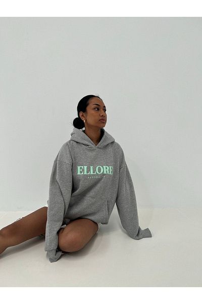 DUBU BUTİK Φούτερ Ellore Australia - Γκρι εμπριμέ κουκούλα oversize