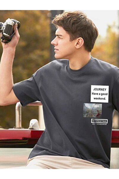 DUBU BUTİK Smoked Oversize Journey Printed T-shirt - Oversize Printed