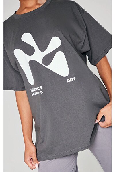 DUBU BUTİK Smoked Oversize Abstact T-shirt - Oversize Printed