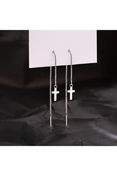 TakıConcept Haç Detaylı Yılan Zincir Küpe, Kadın Küpe, Uzun Küpe