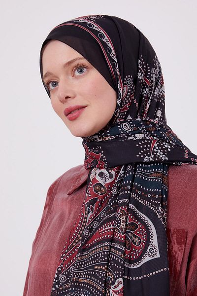 Levidor Black-Burgundy Ethnic Pattern Sport Shawl