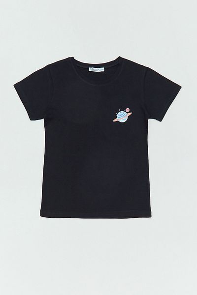 Fulla Moda 100% Cotton Front and Back Planet Printed Girl's T-Shirt