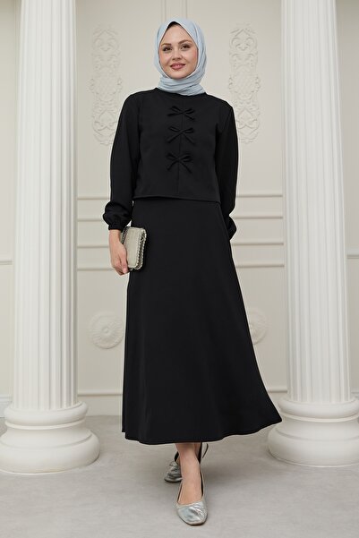 InStyle Kurdele Detay Etekli Siyah Takım