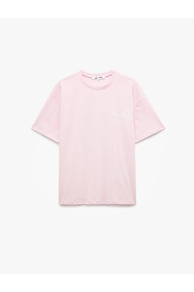 Koton Tricou oversize din bumbac cu mânecă scurtă, cu decolteu, cu imprimeu pe spate