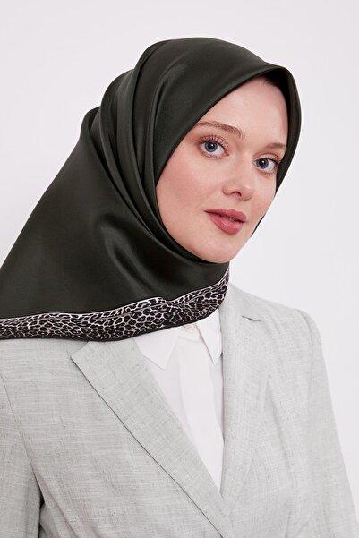 Levidor Khaki Stripe Leopard Pattern Twill Silk Scarf