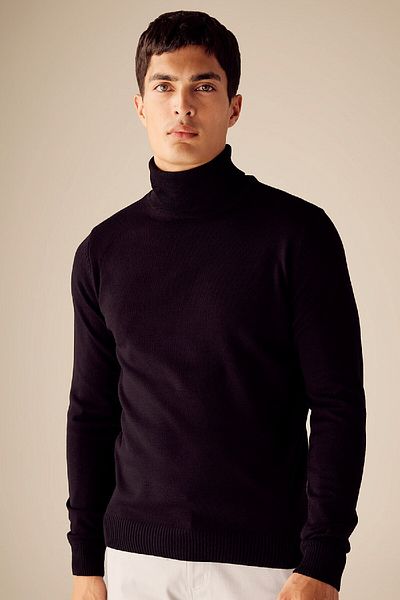 DeFacto Pulover negru, slim, slim, cu gât țesut, tricotaj simplu, R1124az23wn