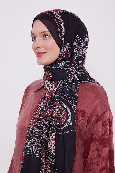 Levidor Black-Burgundy Ethnic Pattern Sport Shawl