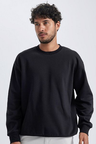 DeFacto Übergroßes, gerades, dickes Basic-Sweatshirt mit Rundhalsausschnitt T5139az23au