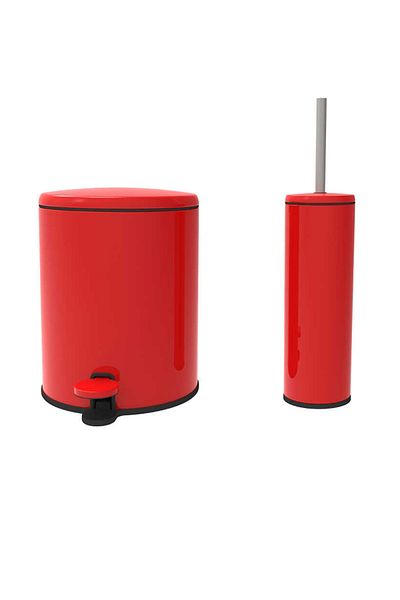 Prima Nova Cigo Red Trash Can and Toilet Brush Set of 2