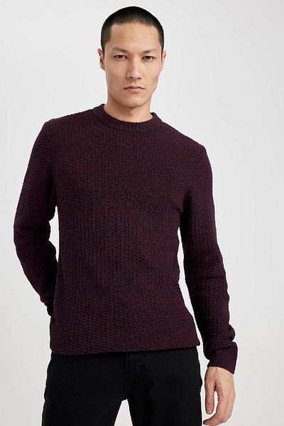DeFacto Standard-Passform, normaler Schnitt, strukturierter Basic-Strickpullover mit Rundhalsausschnitt, R1175az23au