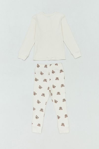Fulla Moda Ribbed Teddy Bear Printed 2-Piece Girl's Set