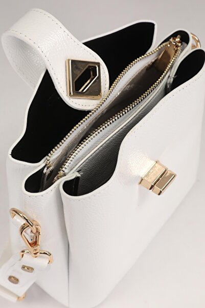 Levidor White Patent Leather Three Compartment Shoulder Bag