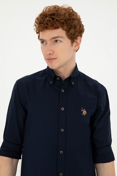 U.S. Polo Assn. Тъмносиня риза U.S. POLO ASSN. Тъкана риза, 100% памук, с прилепнала кройка