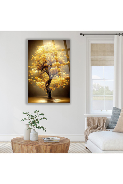 TAULART ALTINDAN IŞILDAYAN AĞAÇ HARİKA TASARIM TABLO KIRILMAZ CAM TABLO EV HE...