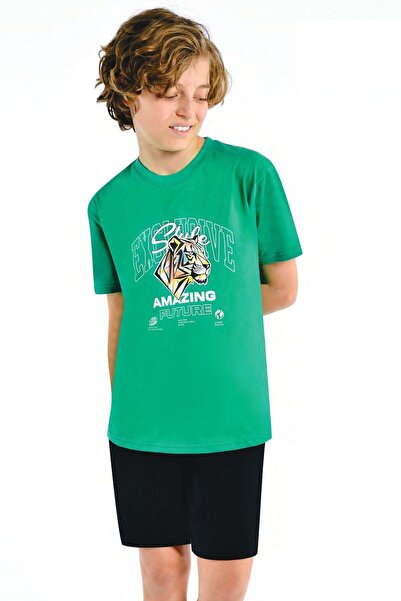 Ersoy Çocuk Giyim 504G Хлопчачий зелений комплект шортів з короткими рукавами