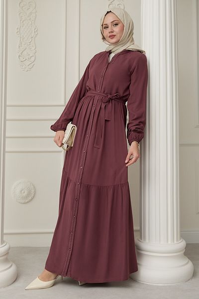 InStyle Rochie din viscoză Dusty Rose cu puncte în față