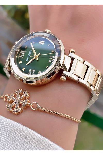 Homies Brand Gold Color Waterproof Women's Wristwatch - With Bracelet Gift