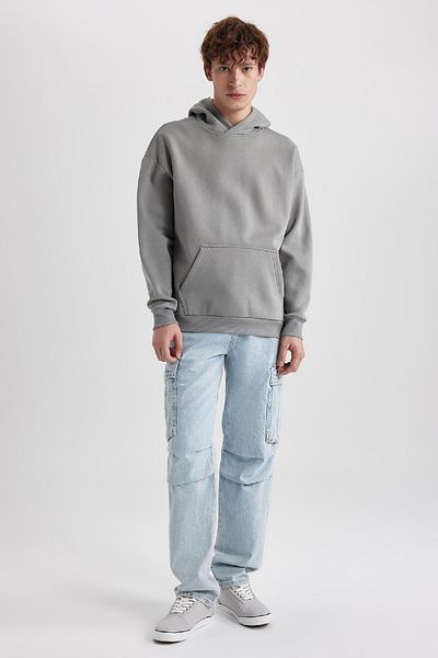 DeFacto Černá oversize široká mikina s kapucí a klokaní kapsou Basic Plain A4331Ax23Au
