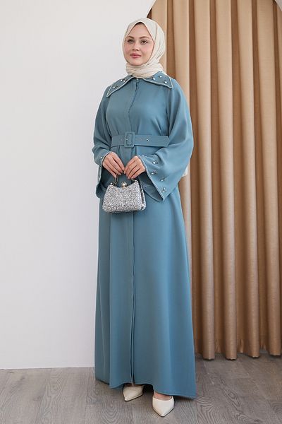 InStyle Triangle Collar Stone Mint Green Abaya