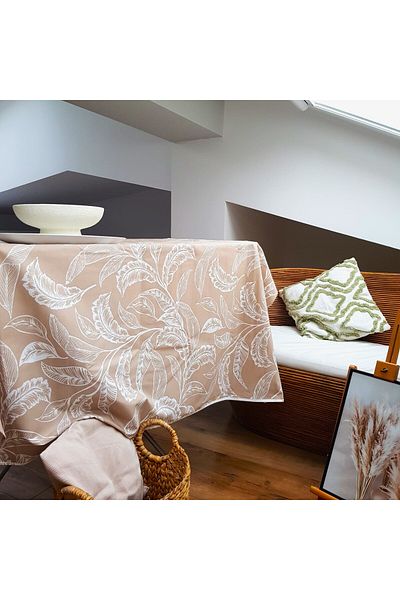 Kotonia Home Față de masă exotică - 100% bumbac, 160x180 cm, crep impermeabil, frunze bej