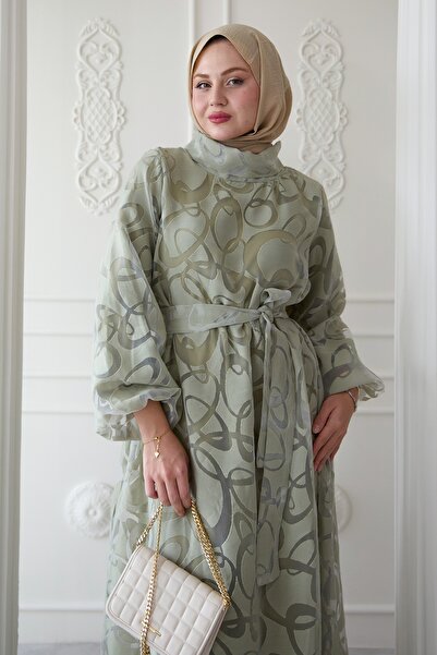 InStyle Πράσινο φόρεμα με μανίκια από τούλι μπαλόνι