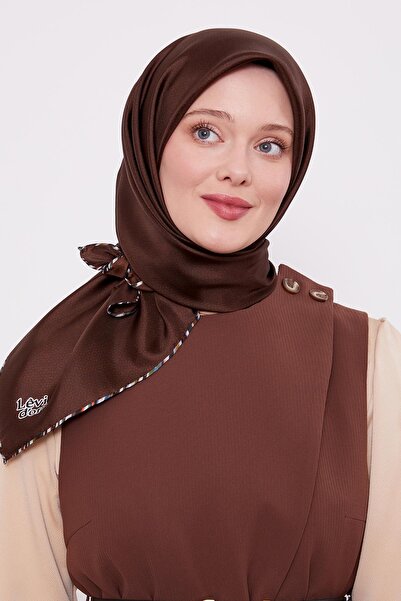 Levidor Acı Kahve Benekli Twill İpek Eşarp