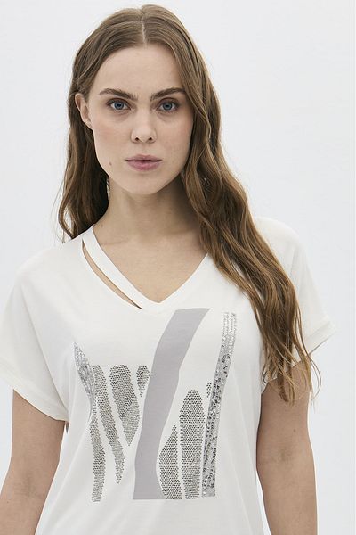 DAIDO Women's Collar Detailed Low Sleeve Blouse with Stones on the Front 5828 Ecru