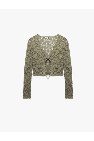 Koton New Season Lace Detailed Long Sleeve Lace up Cardigan